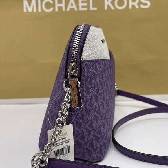 MICHAEL KORS Jet Set Travel Color-Block Signature Logo Crossbody BagDark Purple